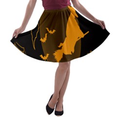 Day Hallowiin Ghost Bat Cobwebs Full Moon Spider A-line Skater Skirt