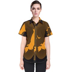 Day Hallowiin Ghost Bat Cobwebs Full Moon Spider Women s Short Sleeve Shirt