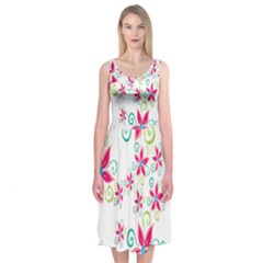 Flower Beauty Sexy Rainbow Sunflower Pink Green Blue Midi Sleeveless Dress