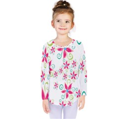 Flower Beauty Sexy Rainbow Sunflower Pink Green Blue Kids  Long Sleeve Tee