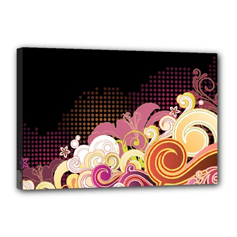 Flower Back Leaf Polka Dots Black Pink Canvas 18  X 12  by Mariart