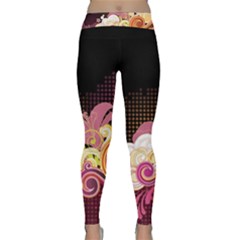 Flower Back Leaf Polka Dots Black Pink Classic Yoga Leggings by Mariart