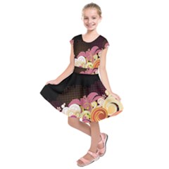 Flower Back Leaf Polka Dots Black Pink Kids  Short Sleeve Dress by Mariart