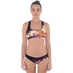 Flower Back Leaf Polka Dots Black Pink Cross Back Hipster Bikini Set by Mariart