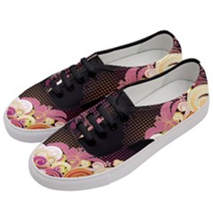 Flower Back Leaf Polka Dots Black Pink Women s Classic Low Top Sneakers by Mariart