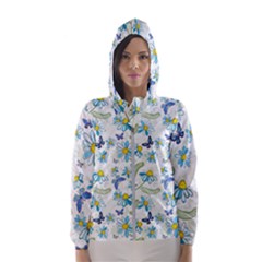 Flower Blue Butterfly Leaf Green Hooded Wind Breaker (women) by Mariart