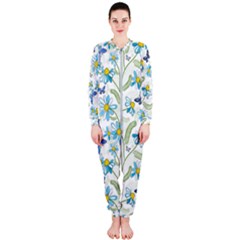 Flower Blue Butterfly Leaf Green Onepiece Jumpsuit (ladies)  by Mariart