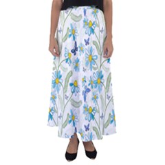 Flower Blue Butterfly Leaf Green Flared Maxi Skirt by Mariart