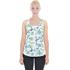 Flower Blue Butterfly Leaf Green Piece Up Tank Top