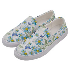 Flower Blue Butterfly Leaf Green Men s Canvas Slip Ons