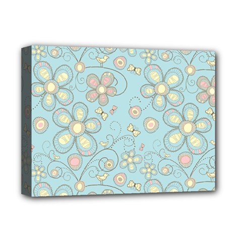 Flower Blue Butterfly Bird Yellow Floral Sexy Deluxe Canvas 16  X 12  