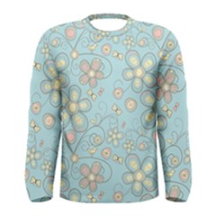 Flower Blue Butterfly Bird Yellow Floral Sexy Men s Long Sleeve Tee