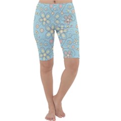 Flower Blue Butterfly Bird Yellow Floral Sexy Cropped Leggings  by Mariart