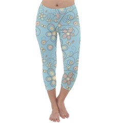 Flower Blue Butterfly Bird Yellow Floral Sexy Capri Winter Leggings  by Mariart