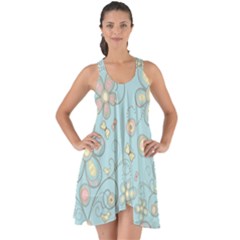 Flower Blue Butterfly Bird Yellow Floral Sexy Show Some Back Chiffon Dress