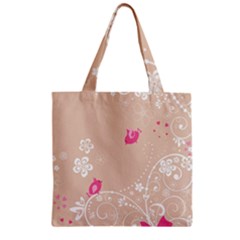 Flower Bird Love Pink Heart Valentine Animals Star Zipper Grocery Tote Bag