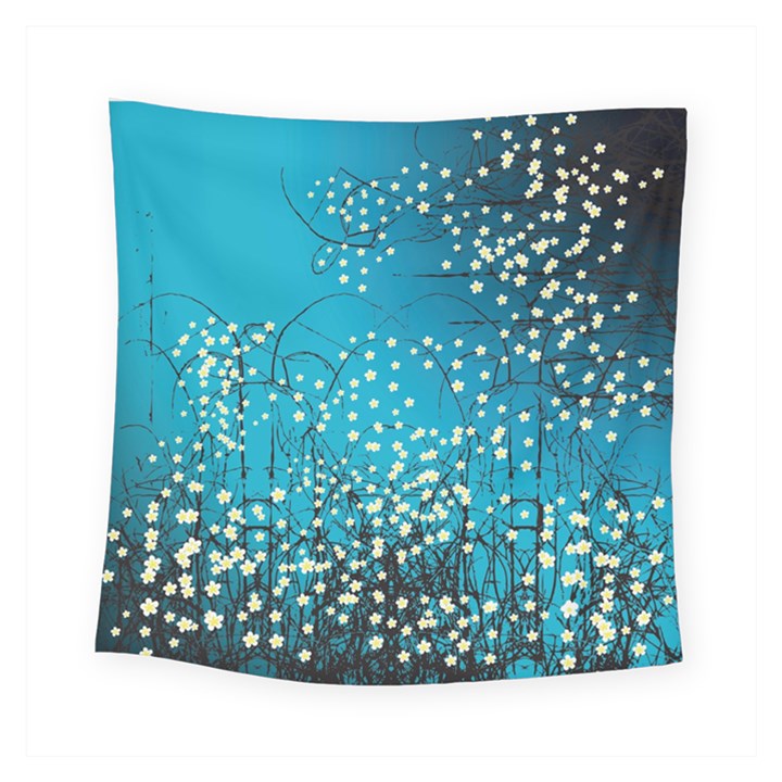 Flower Back Leaf River Blue Star Square Tapestry (Small)