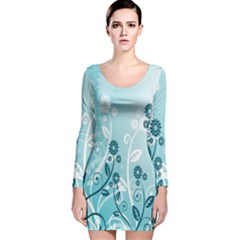 Flower Blue River Star Sunflower Long Sleeve Velvet Bodycon Dress by Mariart