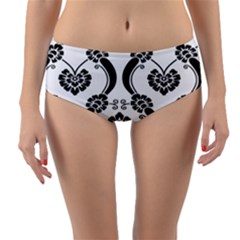 Flower Floral Black Sexy Star Black Reversible Mid-Waist Bikini Bottoms