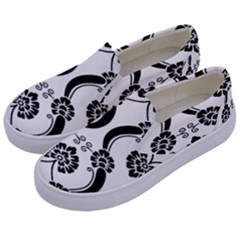 Flower Floral Black Sexy Star Black Kids  Canvas Slip Ons by Mariart