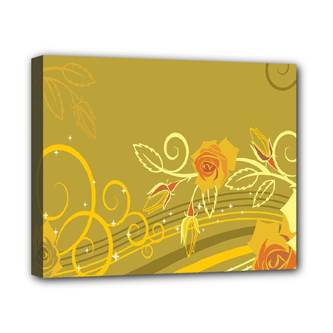 Flower Floral Yellow Sunflower Star Leaf Line Gold Canvas 10  X 8 