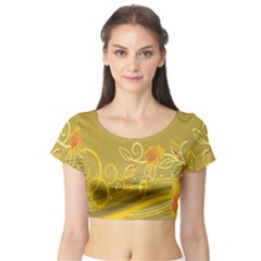 Flower Floral Yellow Sunflower Star Leaf Line Gold Short Sleeve Crop Top