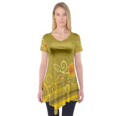 Flower Floral Yellow Sunflower Star Leaf Line Gold Short Sleeve Tunic  by Mariart