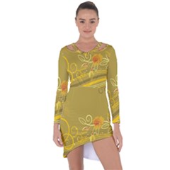 Flower Floral Yellow Sunflower Star Leaf Line Gold Asymmetric Cut-out Shift Dress by Mariart