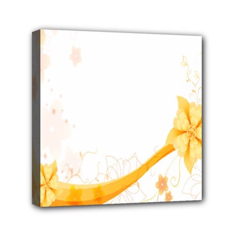 Flower Floral Yellow Sunflower Star Leaf Line Mini Canvas 6  X 6 