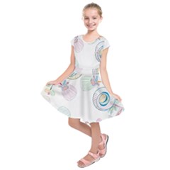 Flower Rainbow Circle Polka Leaf Sexy Kids  Short Sleeve Dress