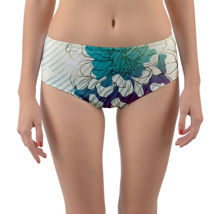 Flower Rose Purple Sunflower Lotus Reversible Mid-Waist Bikini Bottoms