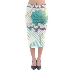 Flower Rose Purple Sunflower Lotus Midi Pencil Skirt