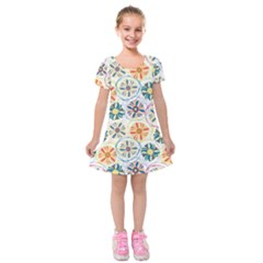 Flower Rainbow Fan Sunflower Circle Sexy Kids  Short Sleeve Velvet Dress