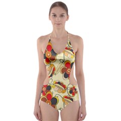 Flower Seed Rainbow Rose Cut-out One Piece Swimsuit