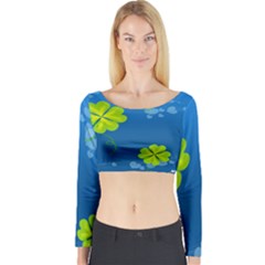 Flower Shamrock Green Blue Sexy Long Sleeve Crop Top