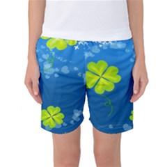 Flower Shamrock Green Blue Sexy Women s Basketball Shorts by Mariart