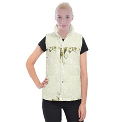 Flower Star Floral Green Camuflage Leaf Frame Women s Button Up Puffer Vest