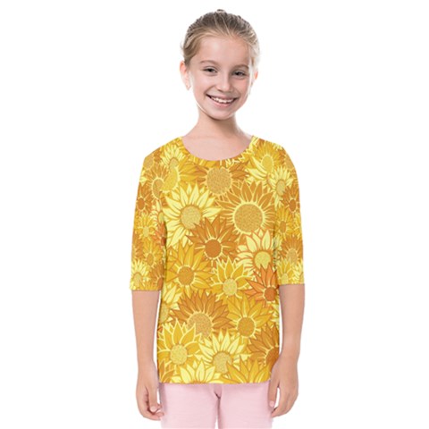 Flower Sunflower Floral Beauty Sexy Kids  Quarter Sleeve Raglan Tee by Mariart