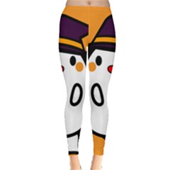 Halloween Ghost Orange Leggings  by Mariart