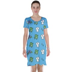 Frog Ghost Rain Flower Green Animals Short Sleeve Nightdress