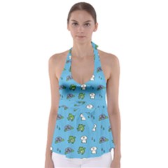 Frog Ghost Rain Flower Green Animals Babydoll Tankini Top