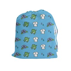 Frog Ghost Rain Flower Green Animals Drawstring Pouches (extra Large) by Mariart