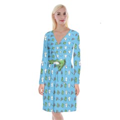 Frog Ghost Rain Flower Green Animals Long Sleeve Velvet Front Wrap Dress