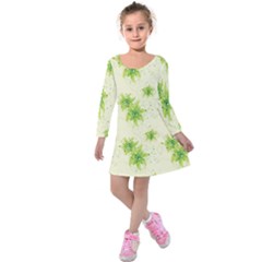 Leaf Green Star Beauty Kids  Long Sleeve Velvet Dress