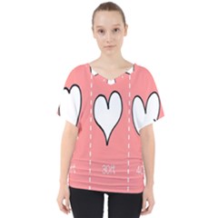 Love Heart Valentine Pink White Sexy V-neck Dolman Drape Top by Mariart