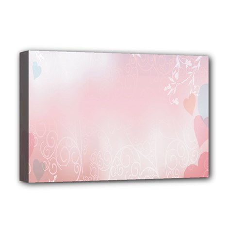 Love Heart Pink Valentine Flower Leaf Deluxe Canvas 18  X 12  