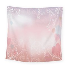 Love Heart Pink Valentine Flower Leaf Square Tapestry (large)