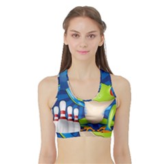 Tree Frog Bowling Sports Bra With Border by crcustomgifts
