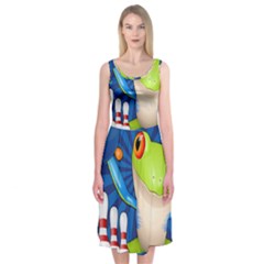Tree Frog Bowling Midi Sleeveless Dress
