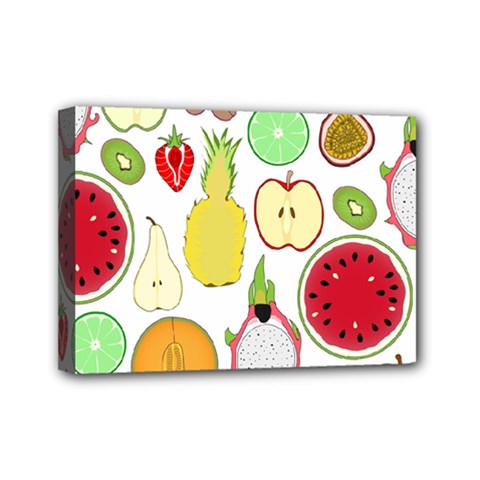 Mango Fruit Pieces Watermelon Dragon Passion Fruit Apple Strawberry Pineapple Melon Mini Canvas 7  X 5  by Mariart